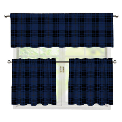 Blue And Black Tartan Pattern Print 3 Piece Kitchen Curtains