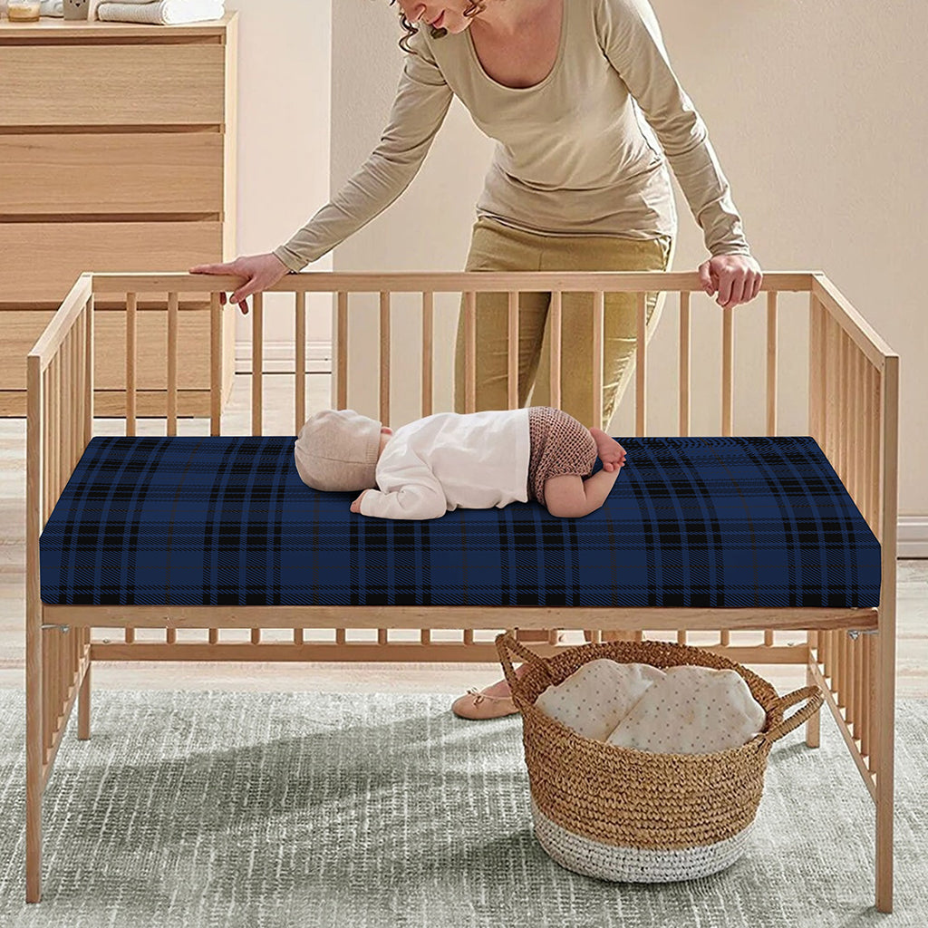 Blue And Black Tartan Pattern Print Baby Crib Sheet