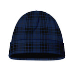 Blue And Black Tartan Pattern Print Beanie