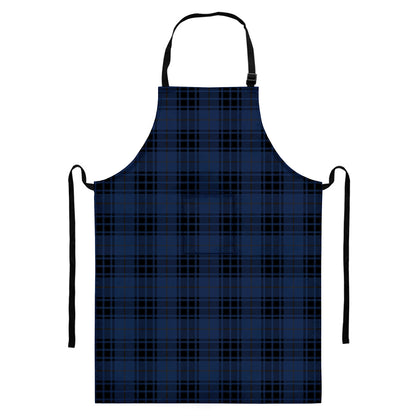Blue And Black Tartan Pattern Print Bib Apron With Pocket