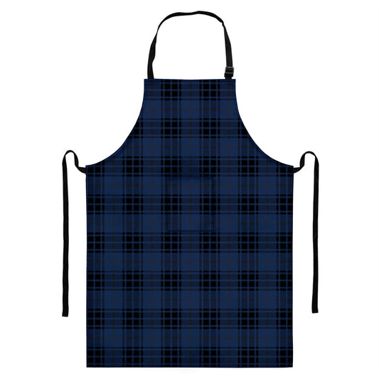 Blue And Black Tartan Pattern Print Bib Apron With Pocket