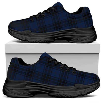 Blue And Black Tartan Pattern Print Black Chunky Shoes