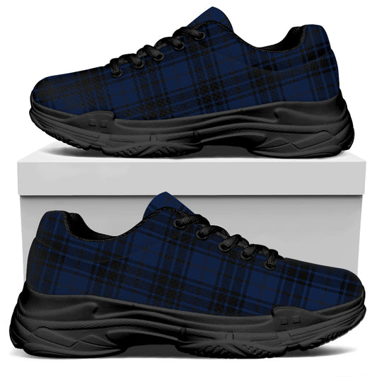 Blue And Black Tartan Pattern Print Black Chunky Shoes