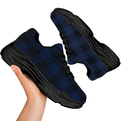 Blue And Black Tartan Pattern Print Black Chunky Shoes