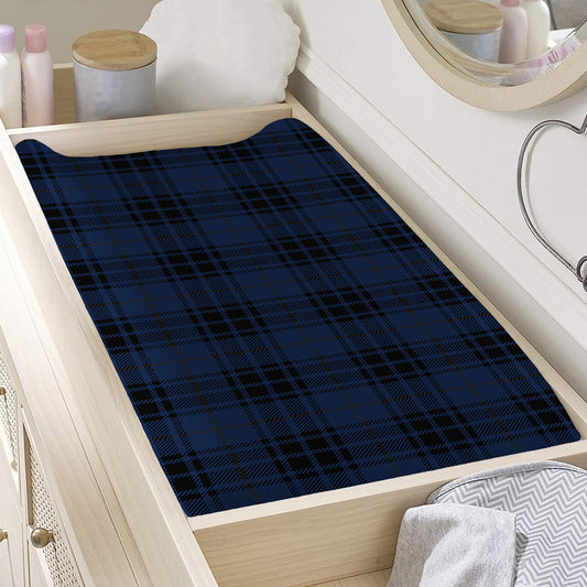 Blue And Black Tartan Pattern Print Changing Pad Cover