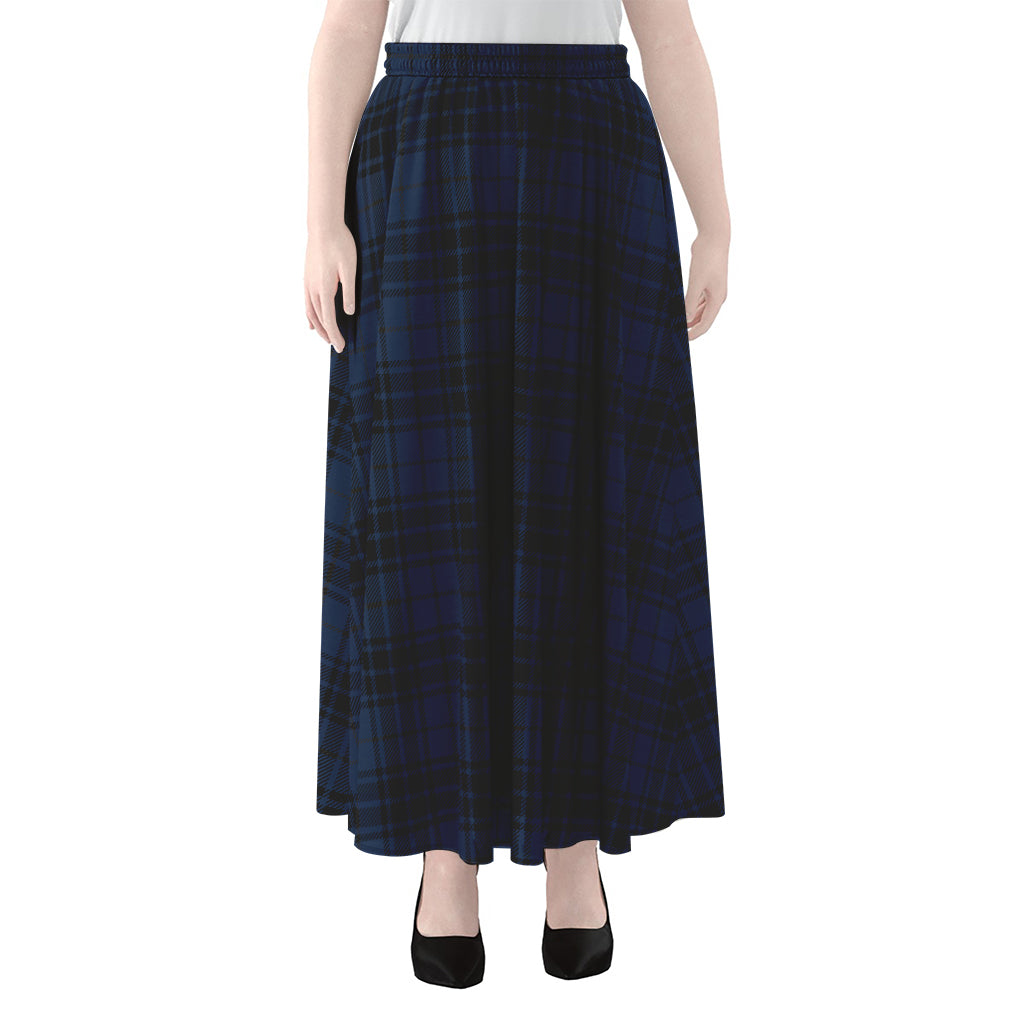 Blue And Black Tartan Pattern Print Chiffon Maxi Skirt