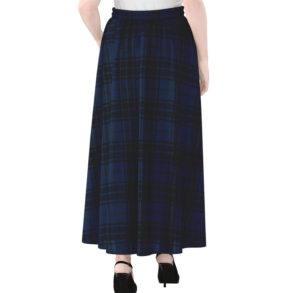 Blue And Black Tartan Pattern Print Chiffon Maxi Skirt