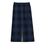 Blue And Black Tartan Pattern Print Cotton Front Slit Maxi Skirt