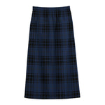 Blue And Black Tartan Pattern Print Cotton Front Slit Maxi Skirt