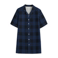 Blue And Black Tartan Pattern Print Cotton Hawaiian Shirt
