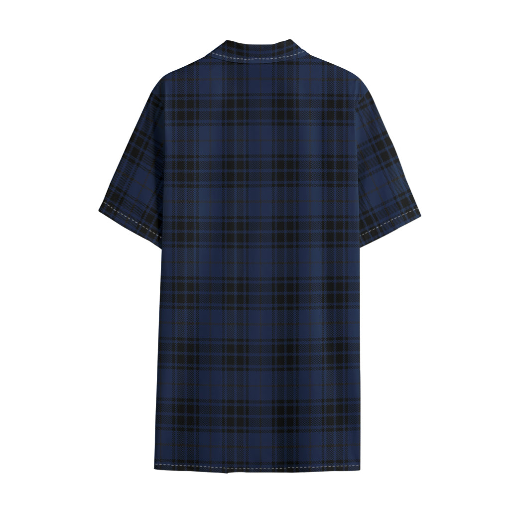 Blue And Black Tartan Pattern Print Cotton Hawaiian Shirt