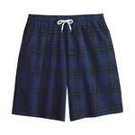 Blue And Black Tartan Pattern Print Cotton Shorts