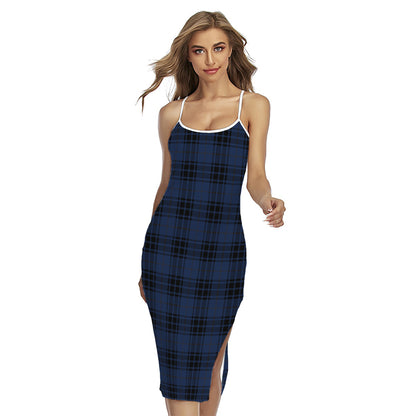 Blue And Black Tartan Pattern Print Cross Back Cami Dress