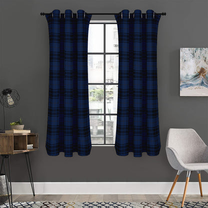 Blue And Black Tartan Pattern Print Curtain