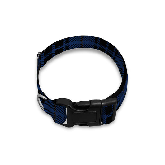 Blue And Black Tartan Pattern Print Dog Collar