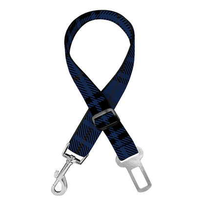 Blue And Black Tartan Pattern Print Dog Seat Belt