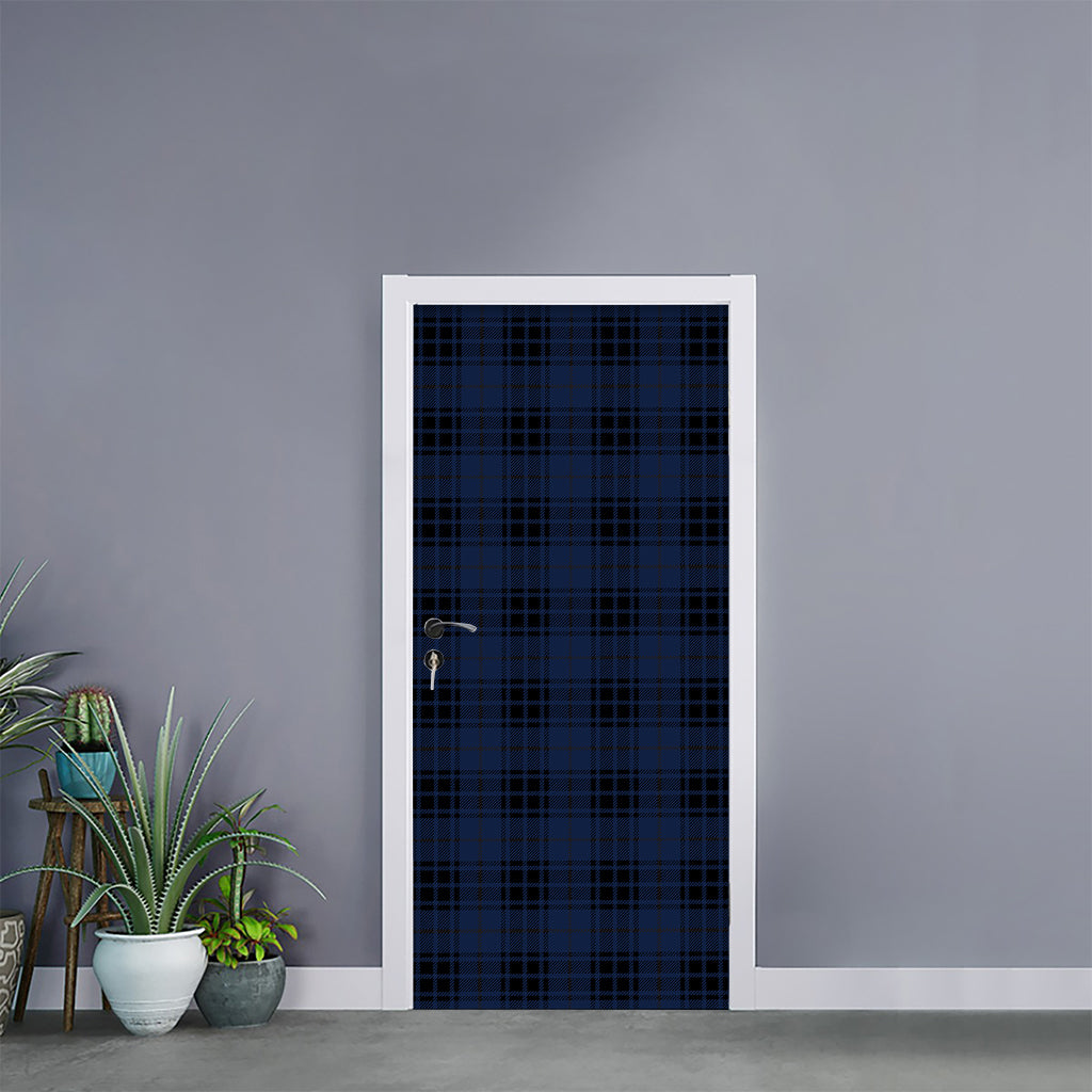Blue And Black Tartan Pattern Print Door Sticker