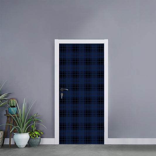 Blue And Black Tartan Pattern Print Door Sticker