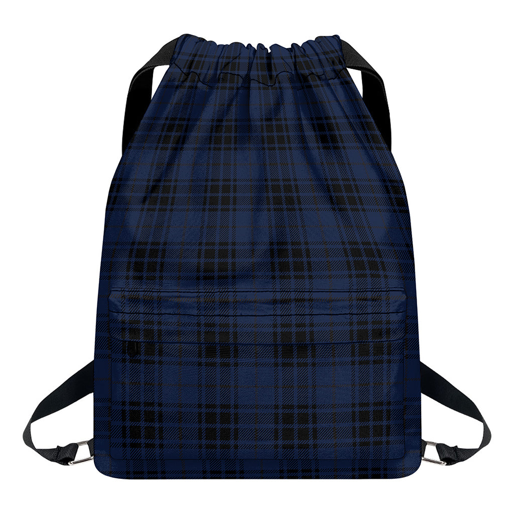 Blue And Black Tartan Pattern Print Drawstring Backpack