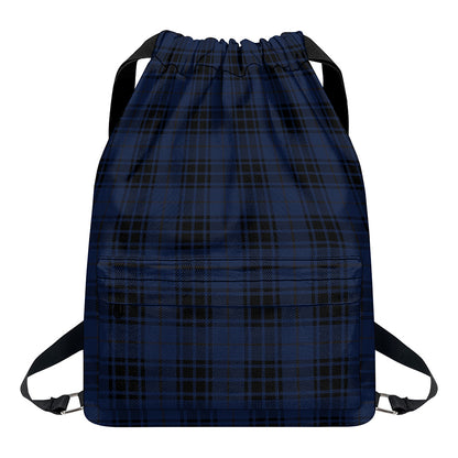 Blue And Black Tartan Pattern Print Drawstring Backpack
