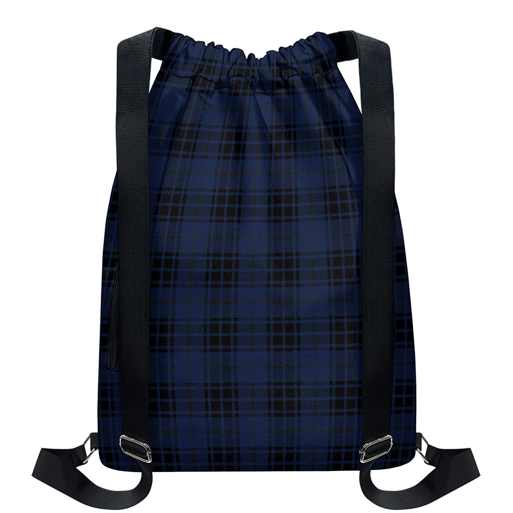 Blue And Black Tartan Pattern Print Drawstring Backpack
