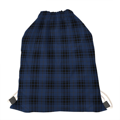 Blue And Black Tartan Pattern Print Drawstring Bag