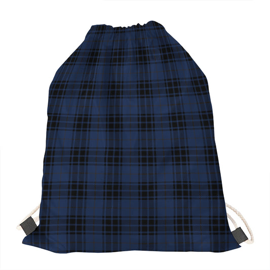Blue And Black Tartan Pattern Print Drawstring Bag