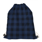 Blue And Black Tartan Pattern Print Drawstring Bag