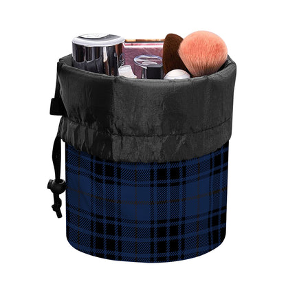 Blue And Black Tartan Pattern Print Drawstring Makeup Bag