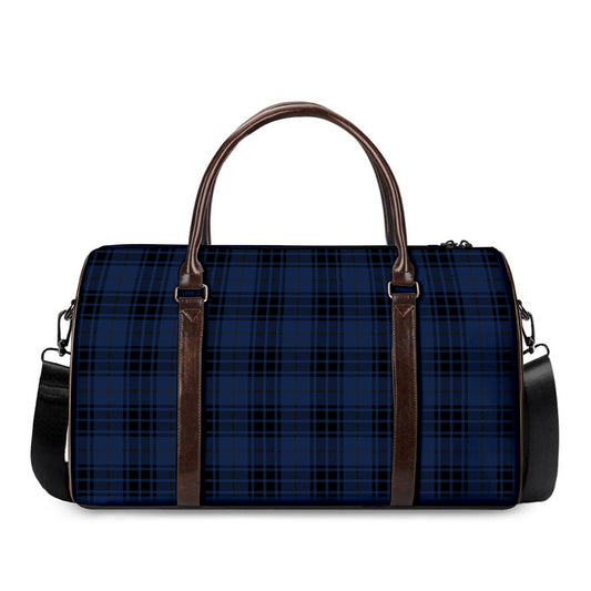 Blue And Black Tartan Pattern Print Duffle Bag
