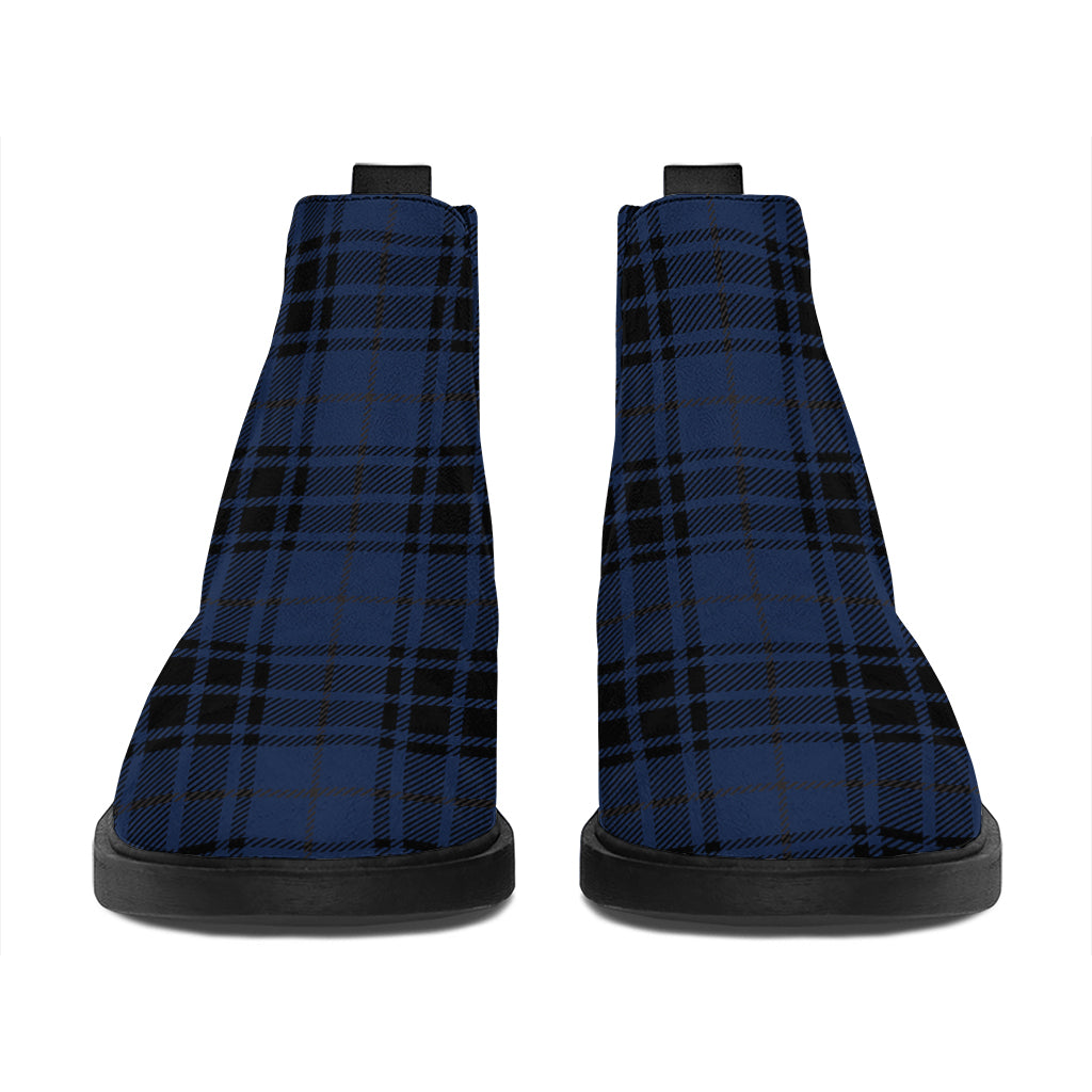 Blue And Black Tartan Pattern Print Flat Ankle Boots