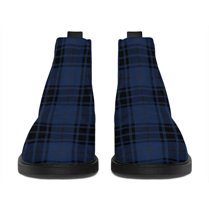 Blue And Black Tartan Pattern Print Flat Ankle Boots