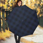 Blue And Black Tartan Pattern Print Foldable Umbrella