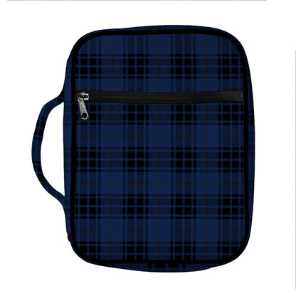Blue And Black Tartan Pattern Print Front Pocket Bible Bag