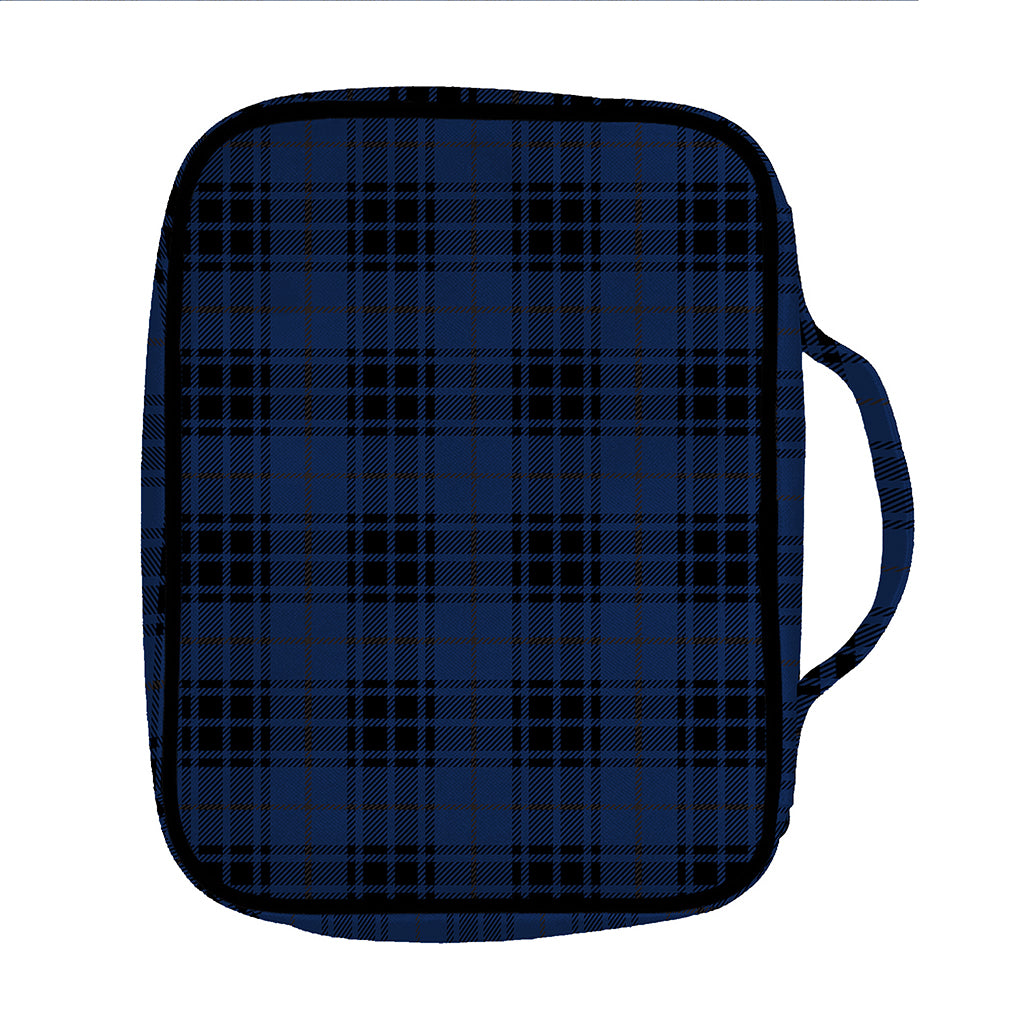 Blue And Black Tartan Pattern Print Front Pocket Bible Bag