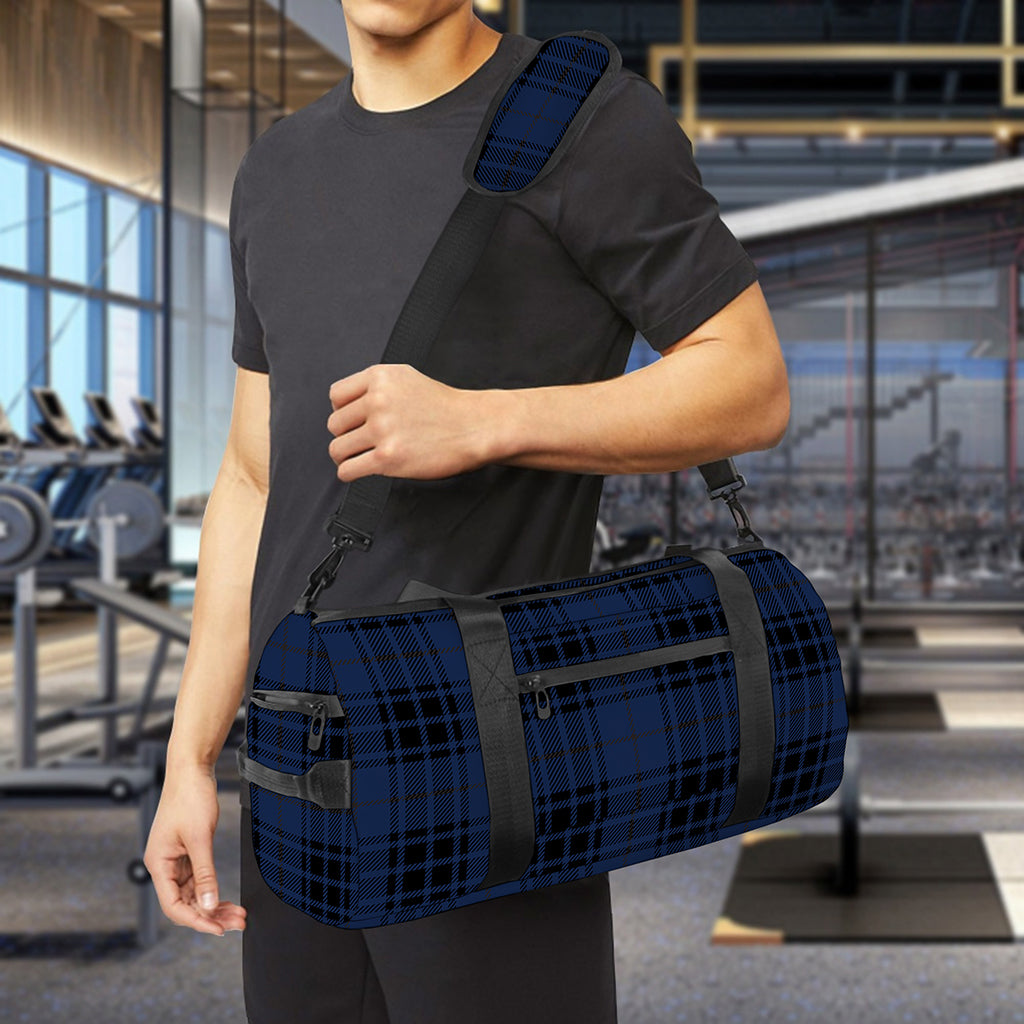 Blue And Black Tartan Pattern Print Gym Bag
