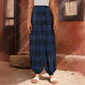 Blue And Black Tartan Pattern Print Harem Pants