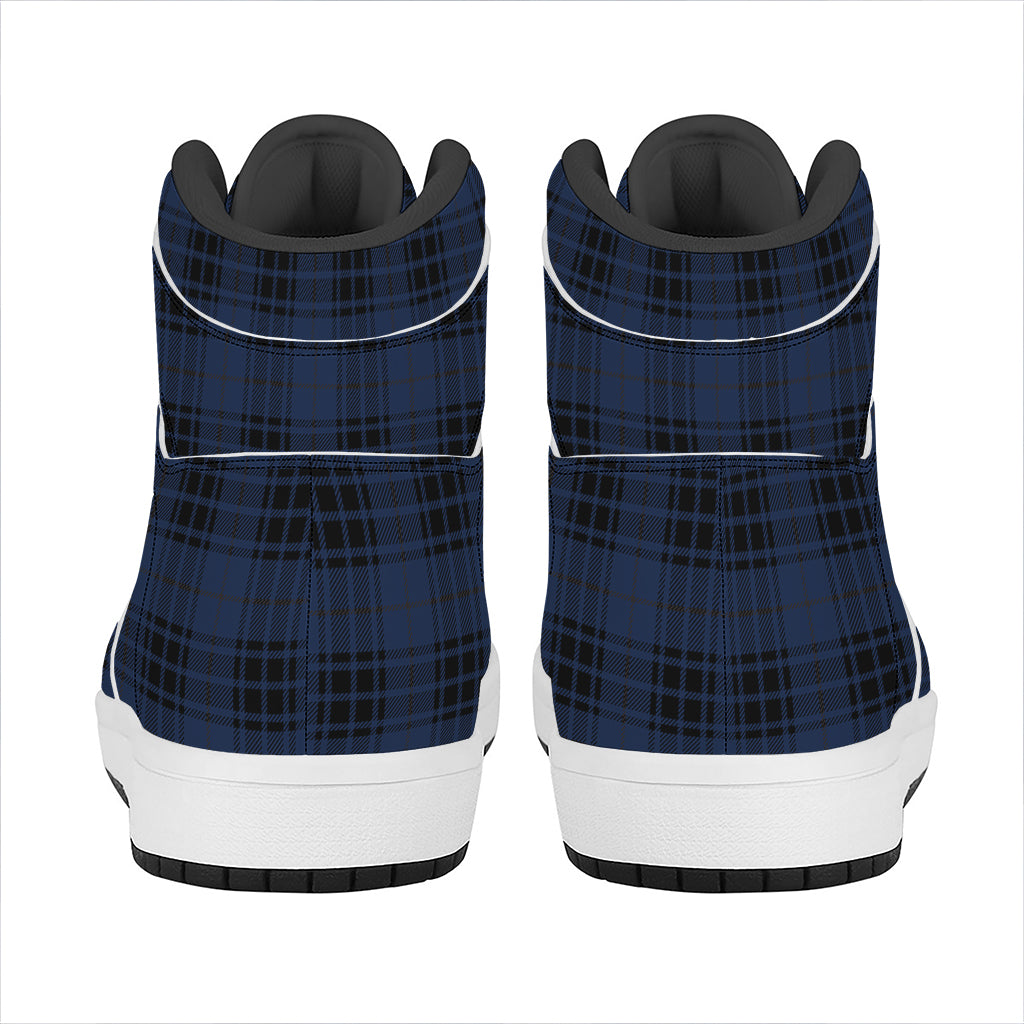 Blue And Black Tartan Pattern Print High Top Leather Sneakers
