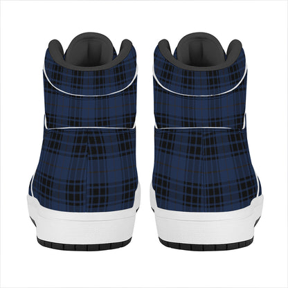 Blue And Black Tartan Pattern Print High Top Leather Sneakers