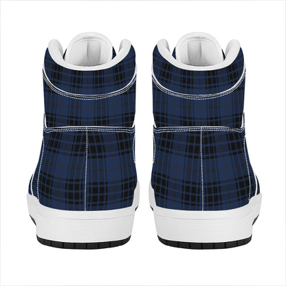 Blue And Black Tartan Pattern Print High Top Leather Sneakers