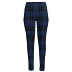 Blue And Black Tartan Pattern Print High-Waisted Pocket Leggings