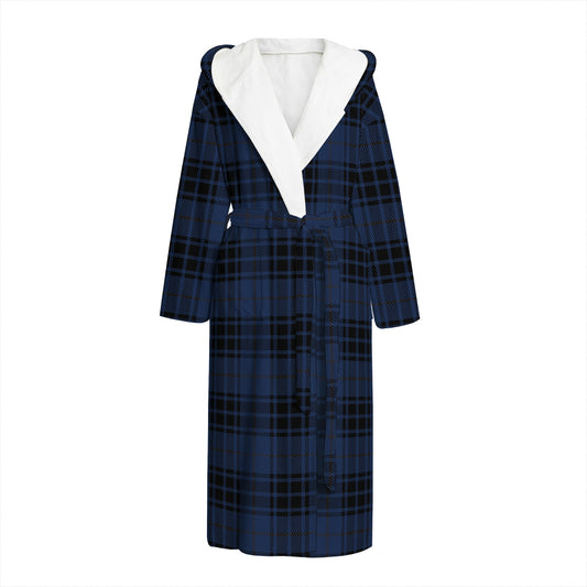 Blue And Black Tartan Pattern Print Hooded Bathrobe