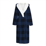 Blue And Black Tartan Pattern Print Hooded Bathrobe