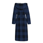Blue And Black Tartan Pattern Print Hooded Bathrobe