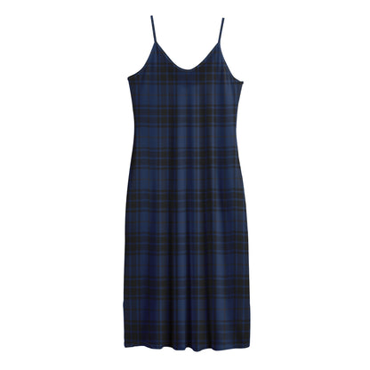 Blue And Black Tartan Pattern Print Jersey Midi Cami Dress