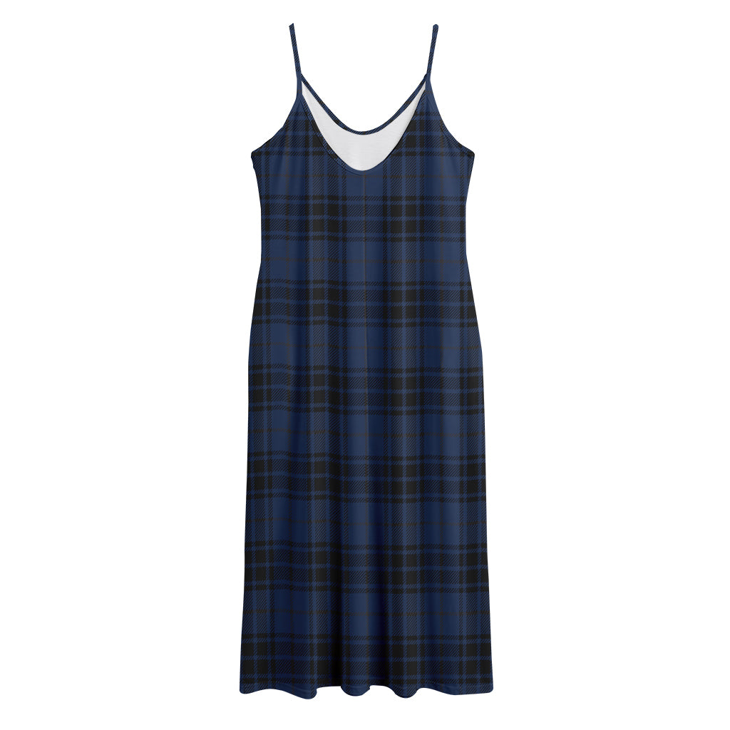 Blue And Black Tartan Pattern Print Jersey Midi Cami Dress