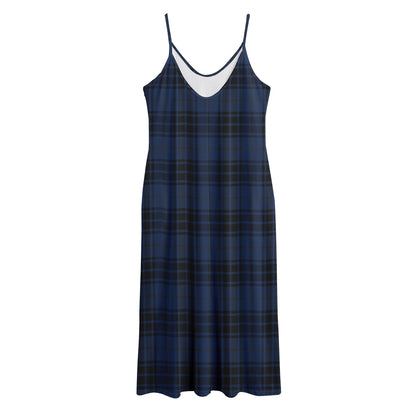 Blue And Black Tartan Pattern Print Jersey Midi Cami Dress