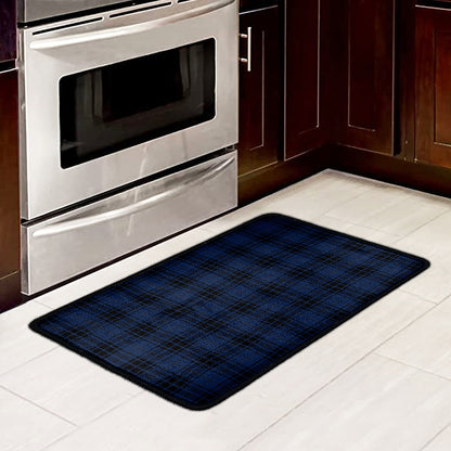 Blue And Black Tartan Pattern Print Kitchen Mat