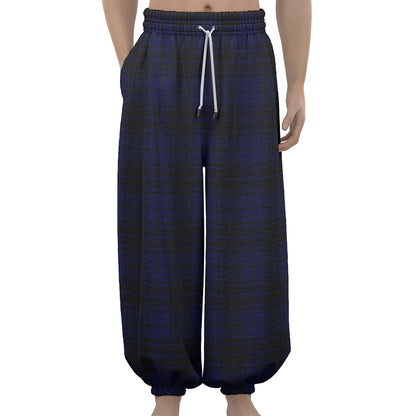Blue And Black Tartan Pattern Print Lantern Pants