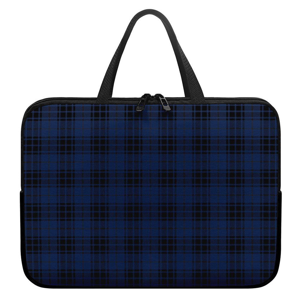 Blue And Black Tartan Pattern Print Laptop Sleeve With Handle